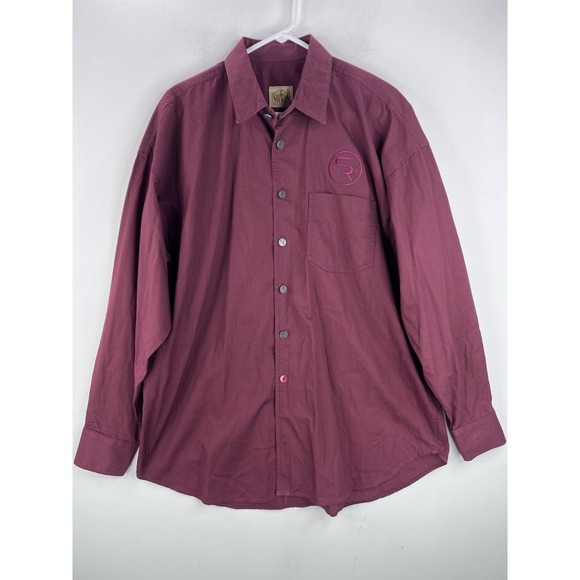 Stubbs Collection Mens Maroon Metal Button Down Long Sleeve Shirt‎ Size XL - Picture 2 of 11